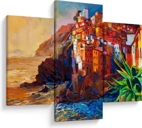 Kép - Falu Cinque Terre partján, az olasz riviérán, modern impresszionizmus (90x60 cm)