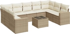vidaXL 10 részes bézs polyrattan kerti ülőgarnitúra párnával