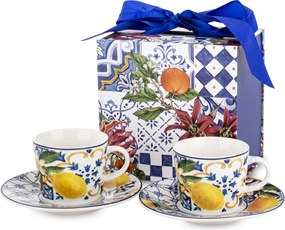 Porcelán csészék Citrom szett két gyümölcs eszpresszó csészealjjal