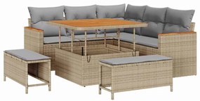 vidaXL Kerti Kanapé Szett 8 pcs Bézs polirattan
