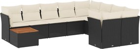 vidaXL 10 részes fekete polyrattan kerti ülőgarnitúra párnákkal