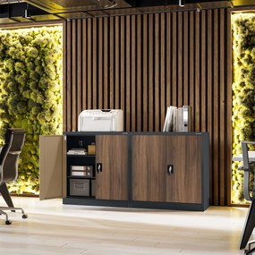 Alacsony fém irattartó szekrény BEATA, 900 x 930 x 400 mm, Eco Design: antracit/ dió