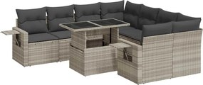 vidaXL 9 részes világosszürke polyrattan kerti ülőgarnitúra párnával