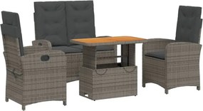 vidaXL 4 részes szürke polyrattan kerti étkezőszett párnával