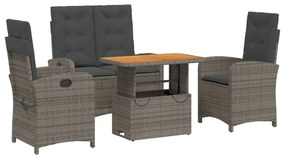 vidaXL 4 részes szürke polyrattan kerti étkezőszett párnával