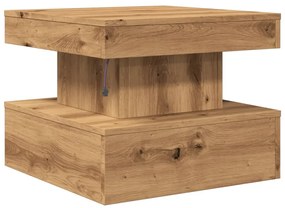 kézműves tölgy színű dohányzóasztal LED-lámpákkal 50x50x40cm