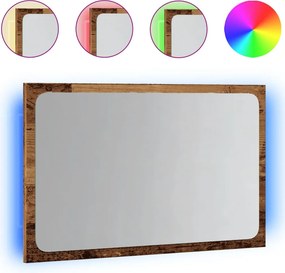 vidaXL antik fa színű fürdőszobatükör LED-világítással 60x8,5x38 cm