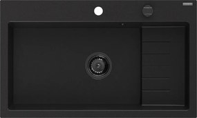 Mexen Omar gránit mosogató 1-medencés 800 x 480 mm, fekete, fekete szifon - 6520801005-77-B