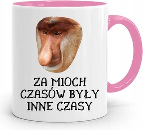 Rózsaszín Bögre Hordozó Janusz Az Én Időmben fényképes nyomattal