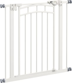 PawHut Bővíthető Kutya Biztonsági Kapu 74-80 cm, dupla zár, automatikus záródás, nyomás alatti lépcsőkapu, magasság 76 cm, fehér | Aosom