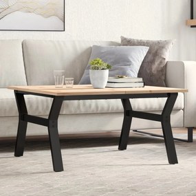Tömör fenyőfa és acél dohányzóasztal Y-vázzal 90x90x45 cm