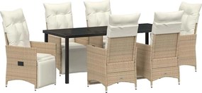 vidaXL Kert étkező szett párnával 7 pcs Bézs polirattan