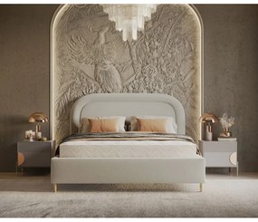Krémszínű kárpitozott ágyneműtartós franciaágy ágyráccsal 180x200 cm Mija – Maison de Rêve