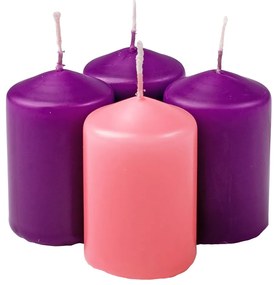 Adventi gyertya készlet, 6 x 4cm - 3 lila, 1 rózsaszín