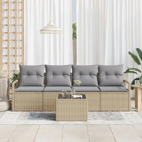 5 részes kert kanapé szett párnákkal Bézs poli rattan, 2 személyes kert kanapé párnákkal Bézs poli rattan