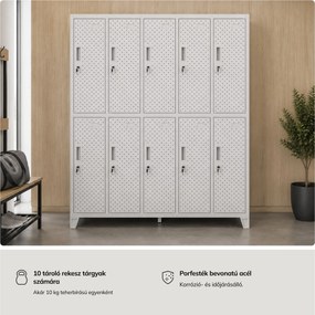 Munkaruhásszekrény, rekeszes, perforált, 10 rekesz, szürke, 1360x1720x450 mm: BARTEK PRO