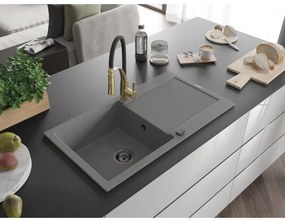 Mexen Leo, gránit mosogató 900x500x190 mm, 1 kamrás és Aster mosogató csaptelep, szürke, 6501-71-73450-57-B