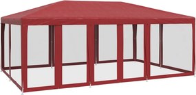 vidaXL piros HDPE rendezvénysátor 10 hálós oldalfallal 6 x 4 m