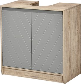 HOMCOM Mosdó Alatti Fürdőszoba Szekrény, Padlóra Álló Mosdóegység Kettő Ajtóval és Állítható Polccal, 50 kg Teherbírás, 60x30x59.8 cm Tölgy és Szürke