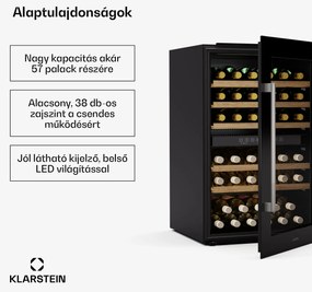 Klarstein Vinsider 57 Duo borhűtő, 2 hűtési zóna, 57 palack, beépíthető készülék