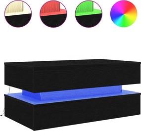 vidaXL fekete tölgy dohányzóasztal LED-lámpákkal 90x50x40 cm