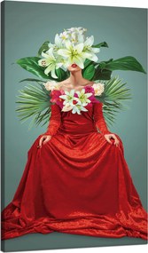Vászonkép Piros Ruha Nő Virágok 70x120 cm