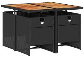 5 részes fekete polyrattan kerti étkezőgarnitúra párnákkal