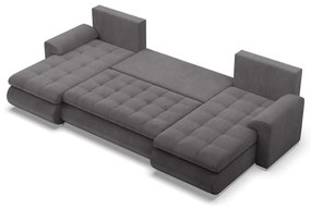 Tokio U alakú sarokkanapé, 3 ágyneműtartóval, kordbársony, univerzális oldal, szürke