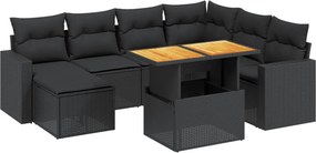 vidaXL 8 részes fekete polyrattan kerti ülőgarnitúra párnákkal