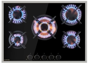 Klarstein Goldflame 5 Prime, gázfőzőlap, 5 Messing égő, üvegkerámia