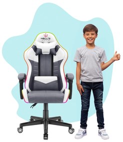 Hells Gyerek játékszék Hell's Chair HC-1004 KIDS LED Szürke Fehér