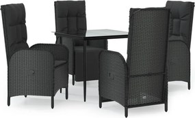 vidaXL 5 részes fekete polyrattan kerti étkezőgarnitúra párnákkal