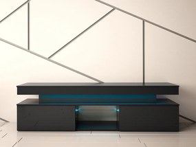 TV szekrény Lesteralo 2D 190 (fekete + fényes fekete) (kék LED világítással). 1106178