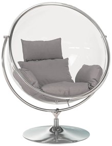 Függő fotel állvánnyal, átlátszó/ezüst/szürke, BUBBLE TYP 2