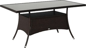 Outsunny Üvegasztal Kerti Étkezőasztal Terasz Bútor, Rattan+Biztonsági Üveg, Barna+Fekete, 150x85x74cm | Aosom