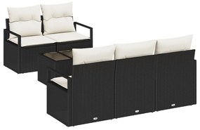 6 részes kerti kanapé szett párnákkal fekete rattan, 2 személyes kerti kanapé párnákkal fekete rattan