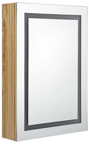 tölgyszínű LED-es tükrös fürdőszobaszekrény 50 x 13 x 70 cm