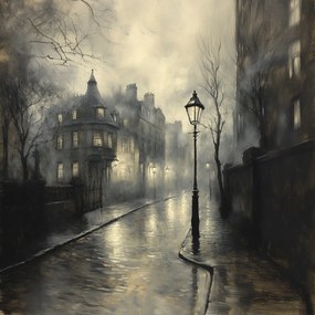 Vászonkép Canvas Köd London Eső Utca Lámpák Rejtély 80x80