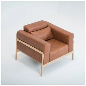 Fawn fotel tömör tölgyfa konstrukcióból konyakbarna bivalybőr ülőpárnával - Gazzda