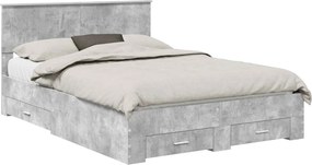 vidaXL Ágykeret fejtámlával fiókkal Beton Szürke 135 x 190 cm Faanyag
