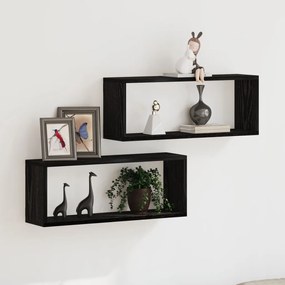 Fali Polcok 2 Darab Fekete Tölgy 60x15x23 cm Műanyag Fából Készült
