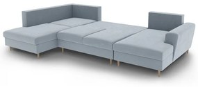 Világoskék bársony kinyitható tárolóhelyes sarokkanapé (bal oldali-U alakú) Kyoto – Cosmopolitan Design