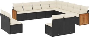 vidaXL 13 részes fekete polyrattan kerti ülőgarnitúra párnákkal