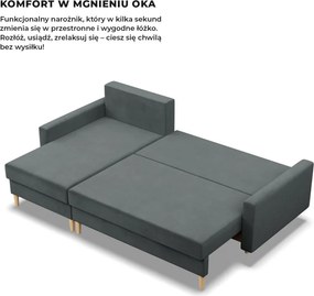 Etna sarokkanapé, 1 ágyneműtartóval, bársony, univerzális oldal, bonell töltet, szürke