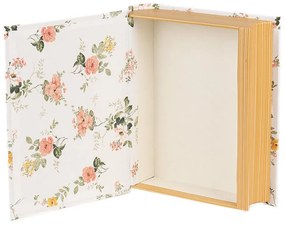Könyv alakú karton tároló doboz vintage stílusban 17x14x5 cm fehér Rózsa virágos