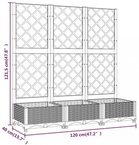 sötétszürke PP rácsos kerti ültetőláda 120 x 40 x 121,5 cm
