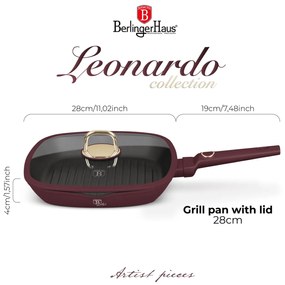 Berlinger Haus indukciós tapadásmentes Grill serpenyő fedővel 28 cm Leonardo Collection