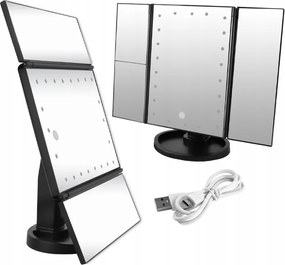 Állítható, forgatható, kihajtható LED-es tükör, fekete