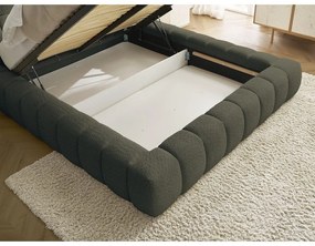 Zöld kárpitozott ágyneműtartós franciaágy ágyráccsal 160x200 cm Mont Blanc – Bobochic Paris