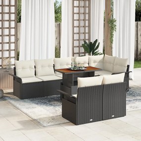 9 Darabos Kerti Sofa Szett Párnákkal Fekete Poli Rattan